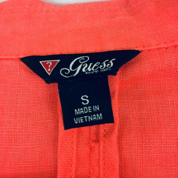 Guess Hot Coral Linen 3/4 Ruched Sleeve Blazer S - Picture 2 of 7